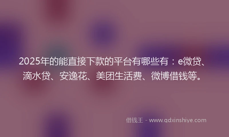 2025年的能直接下款的平台有哪些有：e微贷、滴水贷、安逸花、美团生活费、微博借钱等。