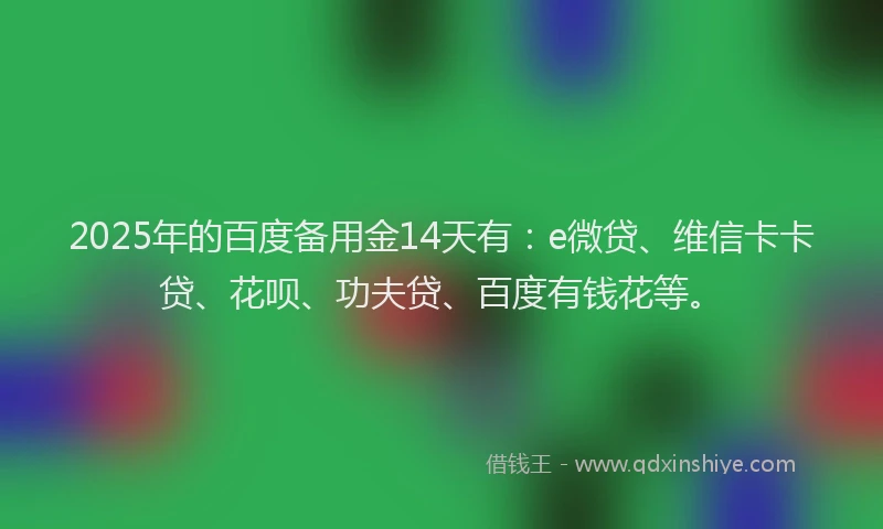 2025年的百度备用金14天有：e微贷、维信卡卡贷、花呗、功夫贷、百度有钱花等。