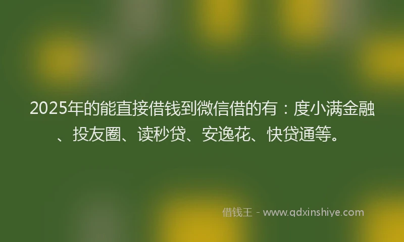 2025年的能直接借钱到微信借的有：度小满金融、投友圈、读秒贷、安逸花、快贷通等。