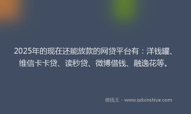 2025年的现在还能放款的网贷平台有：洋钱罐、维信卡卡贷、读秒贷、微博借钱、融逸花等。
