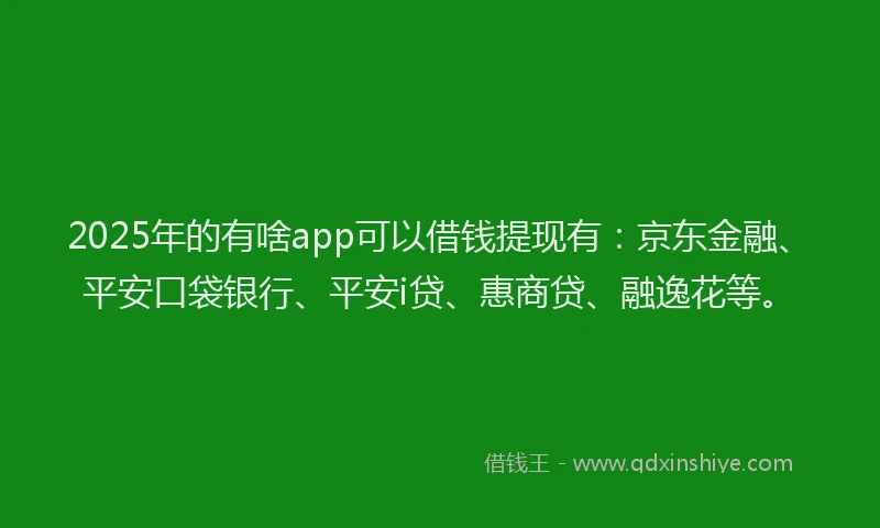 2025年的有啥app可以借钱提现有：京东金融、平安口袋银行、平安i贷、惠商贷、融逸花等。