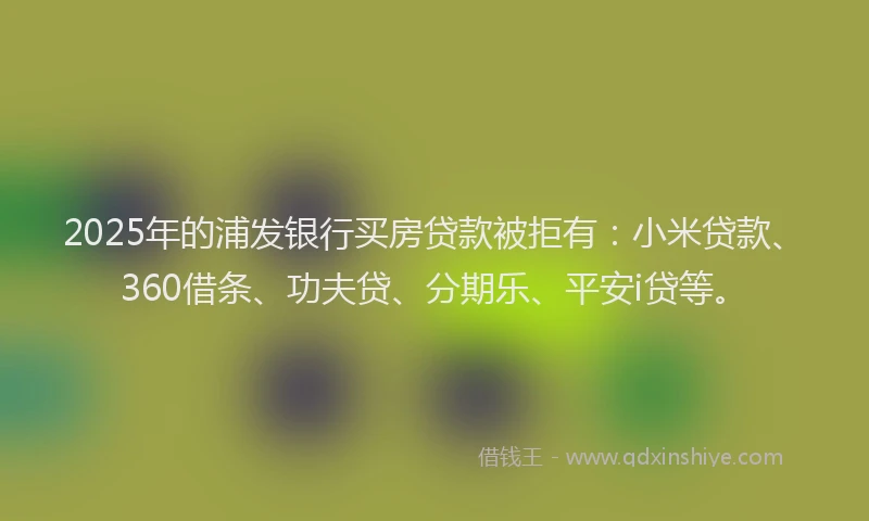 2025年的浦发银行买房贷款被拒有：小米贷款、360借条、功夫贷、分期乐、平安i贷等。
