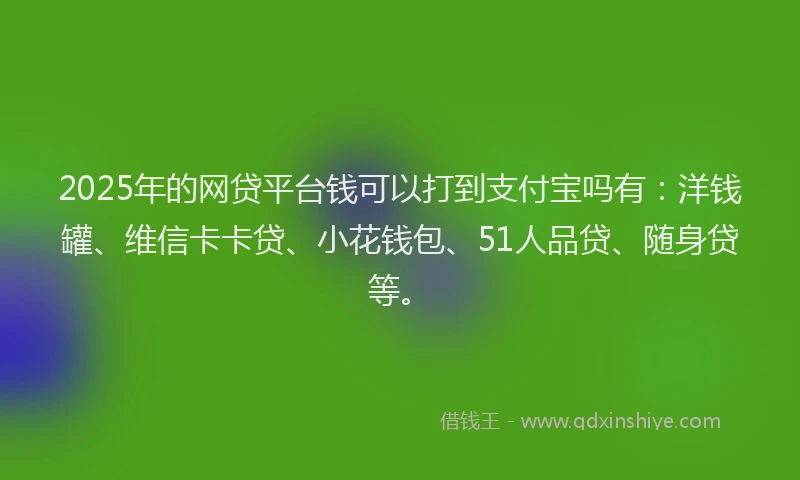 2025年的网贷平台钱可以打到支付宝吗有：洋钱罐、维信卡卡贷、小花钱包、51人品贷、随身贷等。