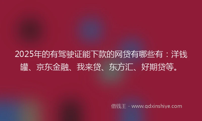 2025年的有驾驶证能下款的网贷有哪些有：洋钱罐、京东金融、我来贷、东方汇、好期贷等。