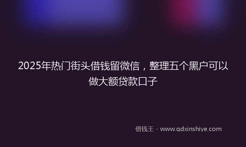 2025年热门街头借钱留微信，整理五个黑户可以做大额贷款口子