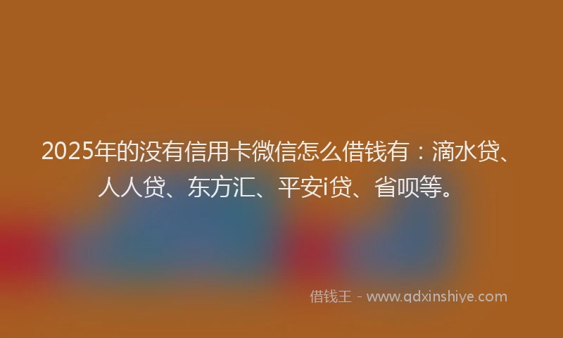 2025年的没有信用卡微信怎么借钱有：滴水贷、人人贷、东方汇、平安i贷、省呗等。