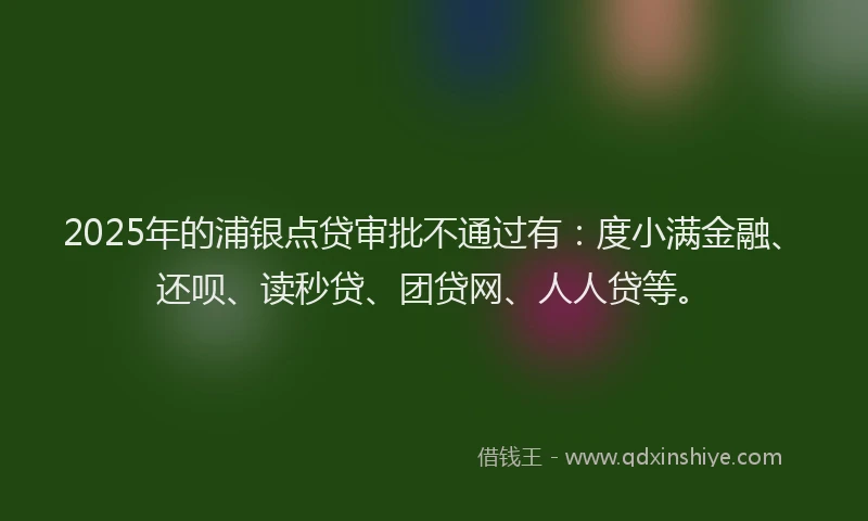 2025年的浦银点贷审批不通过有：度小满金融、还呗、读秒贷、团贷网、人人贷等。