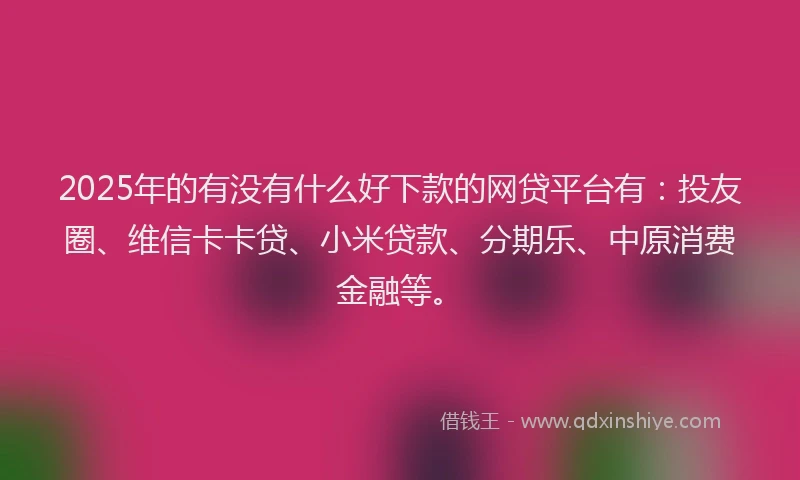 2025年的有没有什么好下款的网贷平台有：投友圈、维信卡卡贷、小米贷款、分期乐、中原消费金融等。