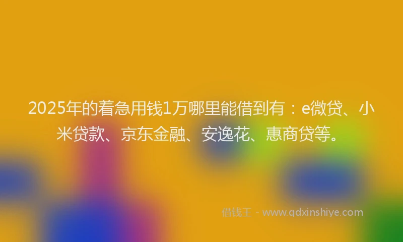 2025年的着急用钱1万哪里能借到有：e微贷、小米贷款、京东金融、安逸花、惠商贷等。