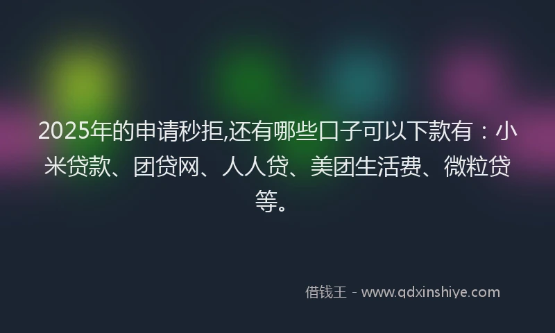2025年的申请秒拒,还有哪些口子可以下款有：小米贷款、团贷网、人人贷、美团生活费、微粒贷等。