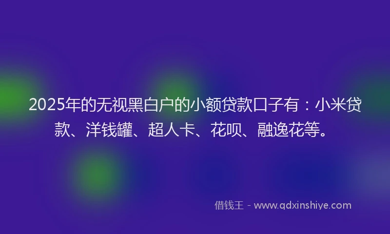 2025年的无视黑白户的小额贷款口子有：小米贷款、洋钱罐、超人卡、花呗、融逸花等。