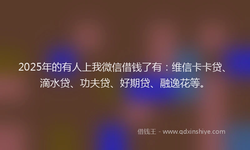 2025年的有人上我微信借钱了有：维信卡卡贷、滴水贷、功夫贷、好期贷、融逸花等。