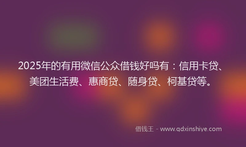 2025年的有用微信公众借钱好吗有：信用卡贷、美团生活费、惠商贷、随身贷、柯基贷等。