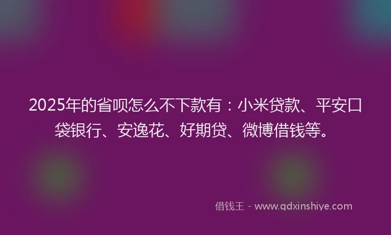 2025年的省呗怎么不下款有：小米贷款、平安口袋银行、安逸花、好期贷、微博借钱等。