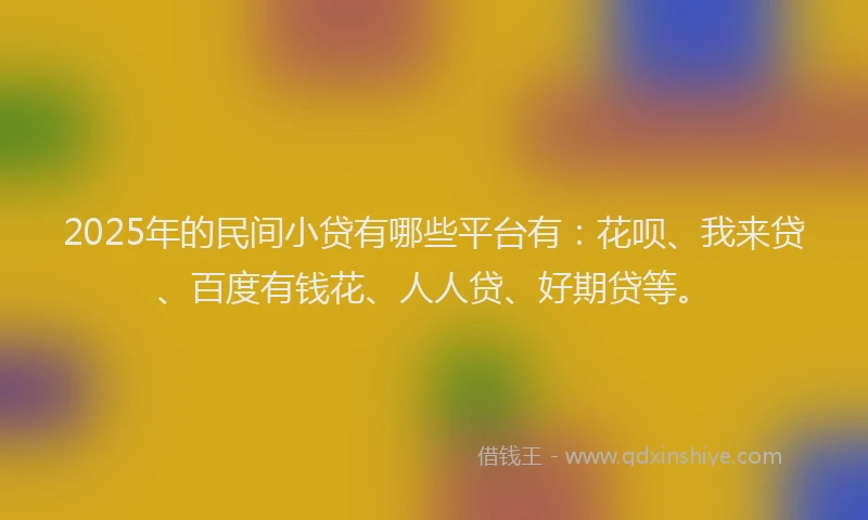 2025年的民间小贷有哪些平台有：花呗、我来贷、百度有钱花、人人贷、好期贷等。