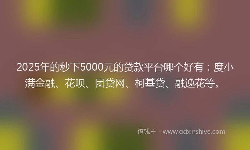 2025年的秒下5000元的贷款平台哪个好有：度小满金融、花呗、团贷网、柯基贷、融逸花等。