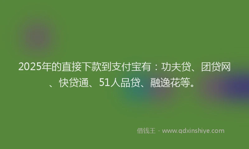 2025年的直接下款到支付宝有：功夫贷、团贷网、快贷通、51人品贷、融逸花等。