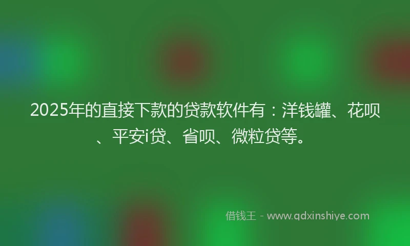 2025年的直接下款的贷款软件有：洋钱罐、花呗、平安i贷、省呗、微粒贷等。