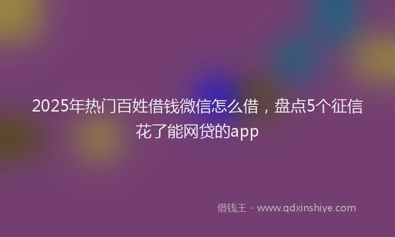 2025年热门百姓借钱微信怎么借，盘点5个征信花了能网贷的app
