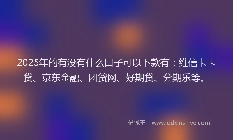 2025年的有没有什么口子可以下款有：维信卡卡贷、京东金融、团贷网、好期贷、分期乐等。