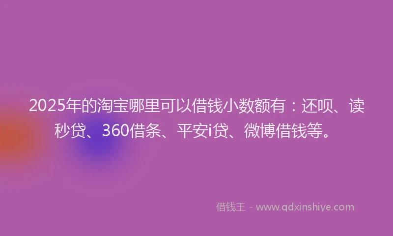 2025年的淘宝哪里可以借钱小数额有：还呗、读秒贷、360借条、平安i贷、微博借钱等。