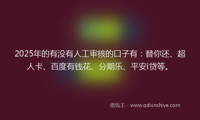 2025年的有没有人工审核的口子有：替你还、超人卡、百度有钱花、分期乐、平安i贷等。