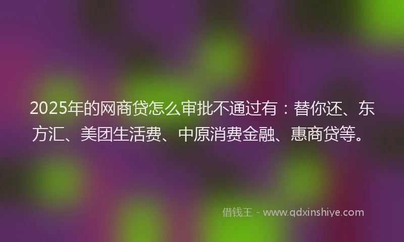 2025年的网商贷怎么审批不通过有：替你还、东方汇、美团生活费、中原消费金融、惠商贷等。
