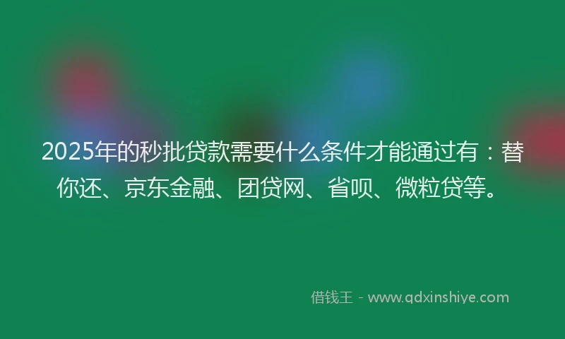 2025年的秒批贷款需要什么条件才能通过有：替你还、京东金融、团贷网、省呗、微粒贷等。