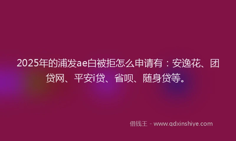 2025年的浦发ae白被拒怎么申请有：安逸花、团贷网、平安i贷、省呗、随身贷等。