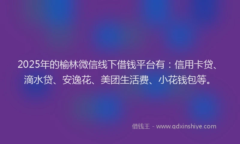 2025年的榆林微信线下借钱平台有：信用卡贷、滴水贷、安逸花、美团生活费、小花钱包等。