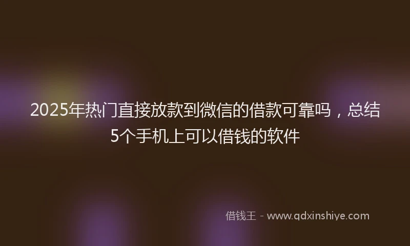 2025年热门直接放款到微信的借款可靠吗，总结5个手机上可以借钱的软件