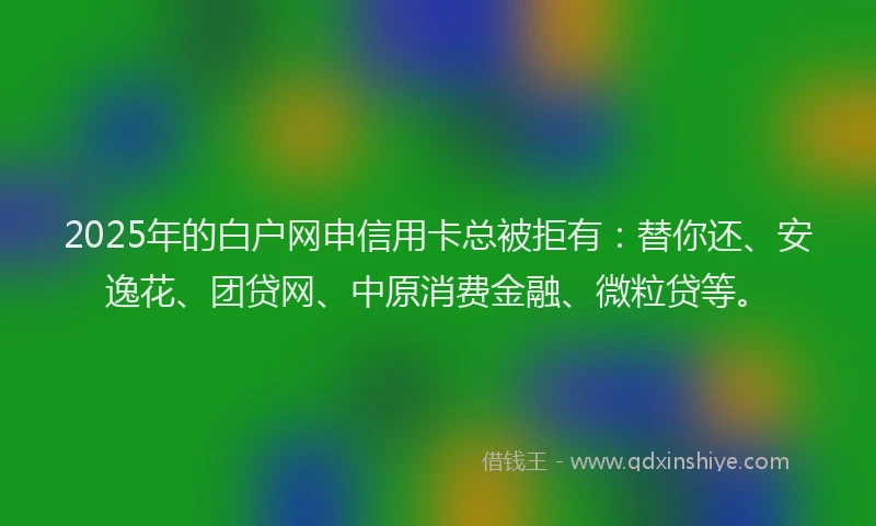 2025年的白户网申信用卡总被拒有：替你还、安逸花、团贷网、中原消费金融、微粒贷等。