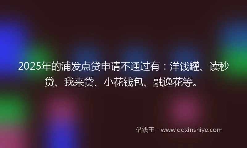 2025年的浦发点贷申请不通过有：洋钱罐、读秒贷、我来贷、小花钱包、融逸花等。