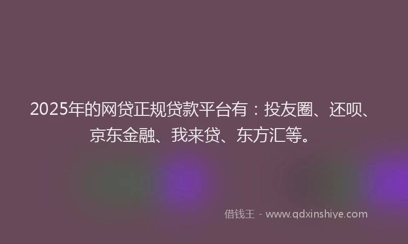 2025年的网贷正规贷款平台有：投友圈、还呗、京东金融、我来贷、东方汇等。