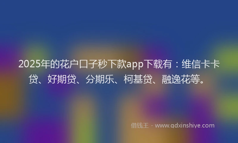 2025年的花户口子秒下款app下载有：维信卡卡贷、好期贷、分期乐、柯基贷、融逸花等。