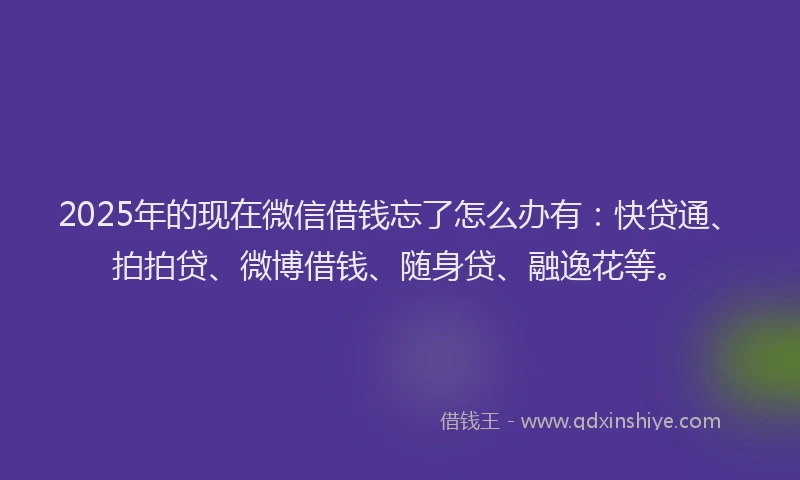 2025年的现在微信借钱忘了怎么办有：快贷通、拍拍贷、微博借钱、随身贷、融逸花等。