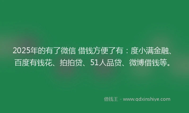 2025年的有了微信 借钱方便了有：度小满金融、百度有钱花、拍拍贷、51人品贷、微博借钱等。