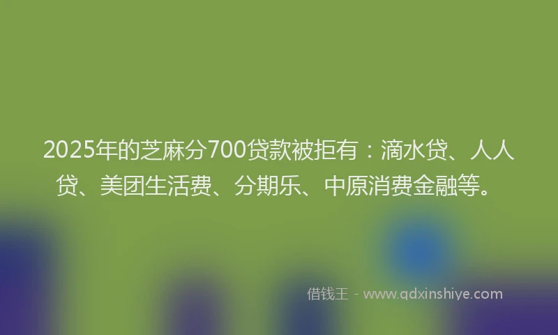 2025年的芝麻分700贷款被拒有：滴水贷、人人贷、美团生活费、分期乐、中原消费金融等。