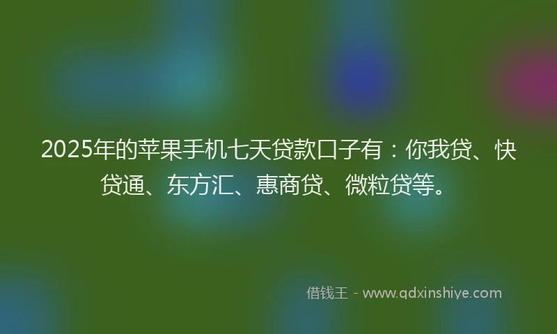 2025年的苹果手机七天贷款口子有：你我贷、快贷通、东方汇、惠商贷、微粒贷等。