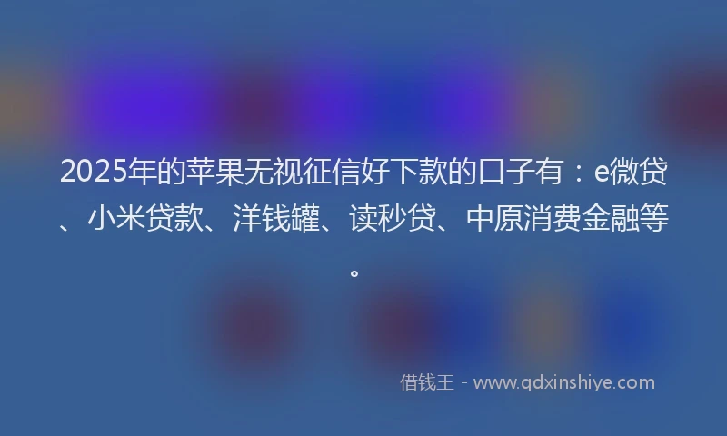 2025年的苹果无视征信好下款的口子有：e微贷、小米贷款、洋钱罐、读秒贷、中原消费金融等。