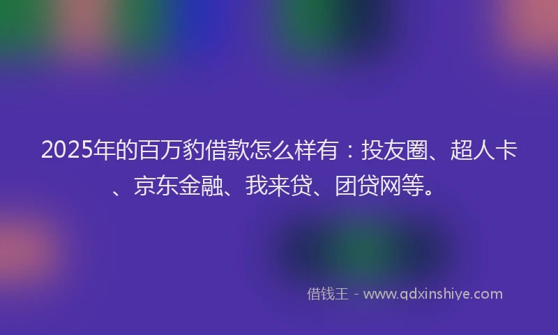 2025年的百万豹借款怎么样有：投友圈、超人卡、京东金融、我来贷、团贷网等。