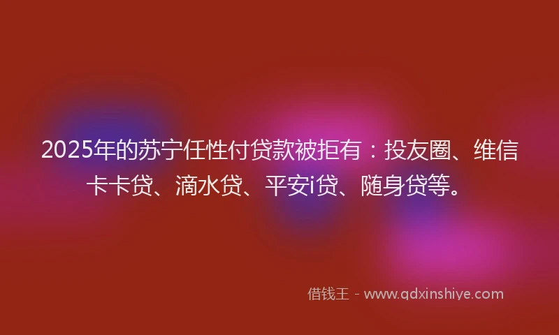 2025年的苏宁任性付贷款被拒有：投友圈、维信卡卡贷、滴水贷、平安i贷、随身贷等。