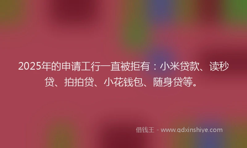 2025年的申请工行一直被拒有：小米贷款、读秒贷、拍拍贷、小花钱包、随身贷等。