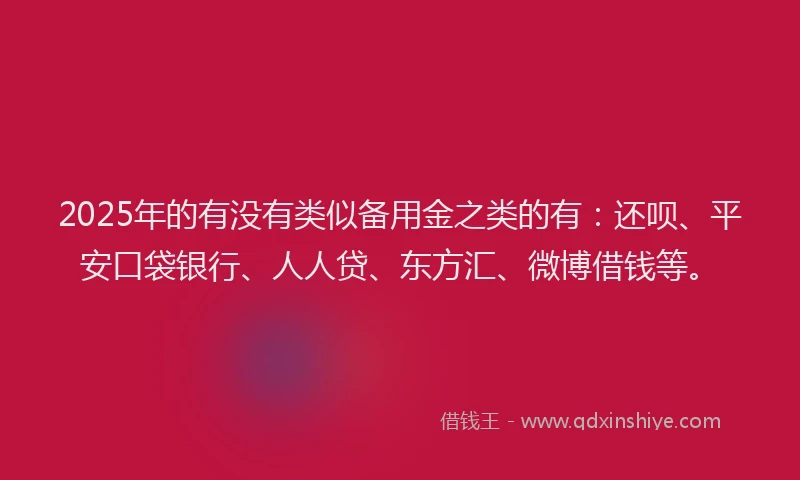 2025年的有没有类似备用金之类的有：还呗、平安口袋银行、人人贷、东方汇、微博借钱等。