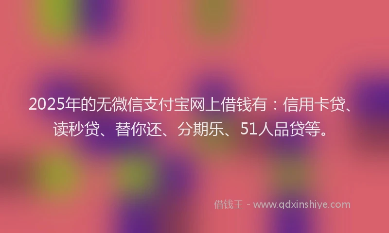 2025年的无微信支付宝网上借钱有：信用卡贷、读秒贷、替你还、分期乐、51人品贷等。