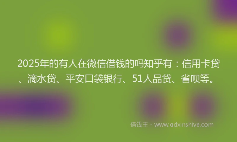 2025年的有人在微信借钱的吗知乎有：信用卡贷、滴水贷、平安口袋银行、51人品贷、省呗等。