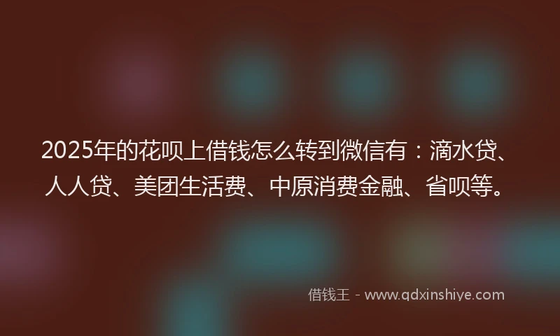 2025年的花呗上借钱怎么转到微信有：滴水贷、人人贷、美团生活费、中原消费金融、省呗等。