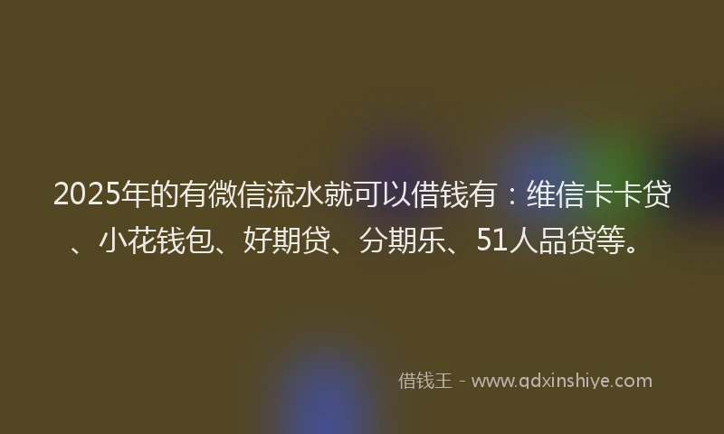 2025年的有微信流水就可以借钱有：维信卡卡贷、小花钱包、好期贷、分期乐、51人品贷等。