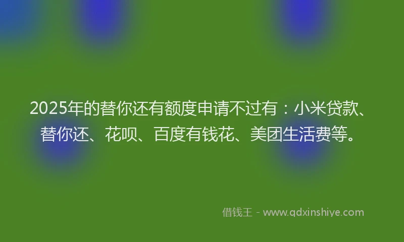 2025年的替你还有额度申请不过有：小米贷款、替你还、花呗、百度有钱花、美团生活费等。