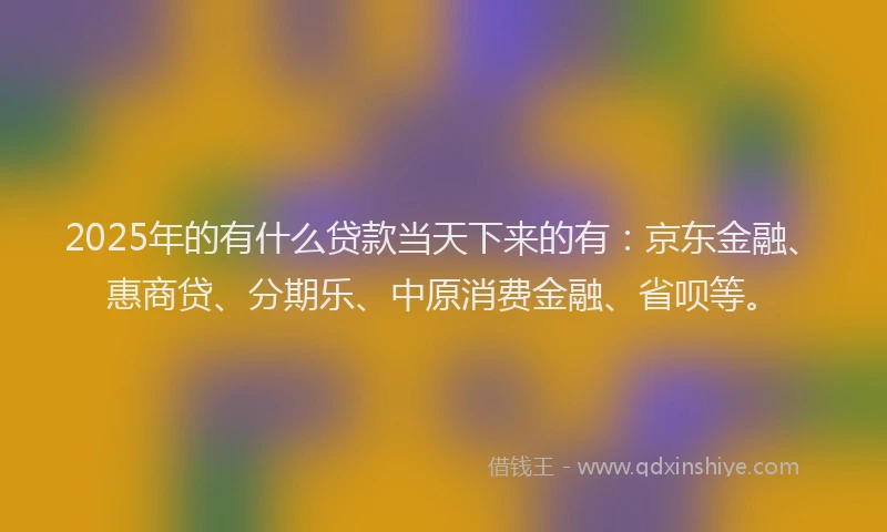 2025年的有什么贷款当天下来的有：京东金融、惠商贷、分期乐、中原消费金融、省呗等。